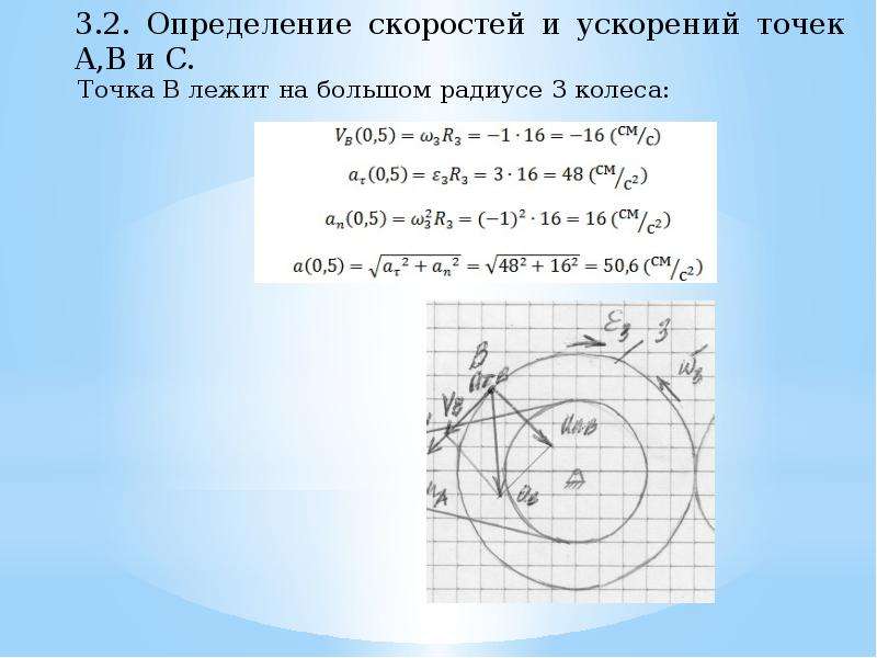 Ускорения точек колеса. Определение скоростей точек колеса.