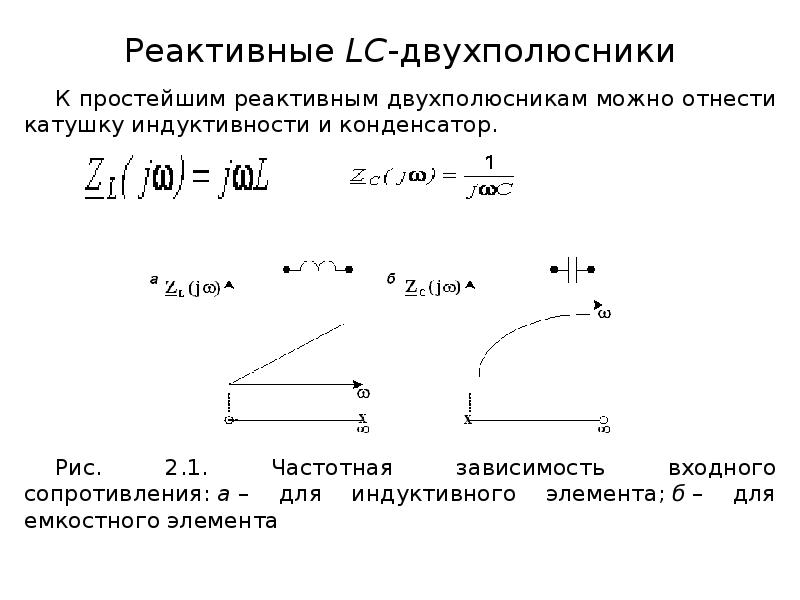 Теория линейных цепей. Частотная зависимость входного сопротивления. Реактивные двухполюсники. Индуктивность двухполюсника. Реактивные двухполюсники для индуктивности.