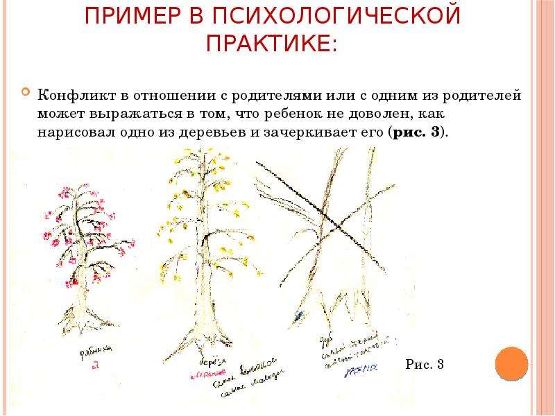 Как может интерпретироваться преобладание красного цвета на проективном рисунке три дерева