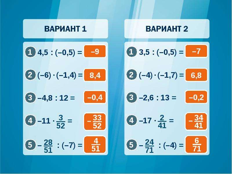 Умножение и деление отрицательных и положительных чисел презентация