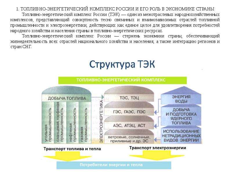 Изобразите в виде схемы состав тэк россии