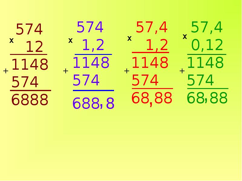 Конспект урока умножение десятичных дробей. Умножение десятичных дробей на натуральное число тренажер. Умножение десятичных/натяжные/примеры.