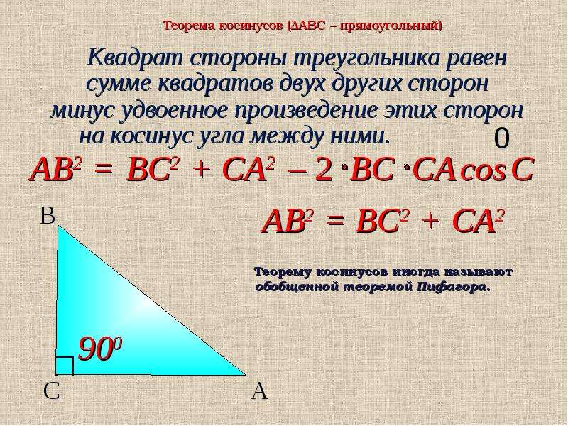 Теорема косинусов презентация 9 класс атанасян