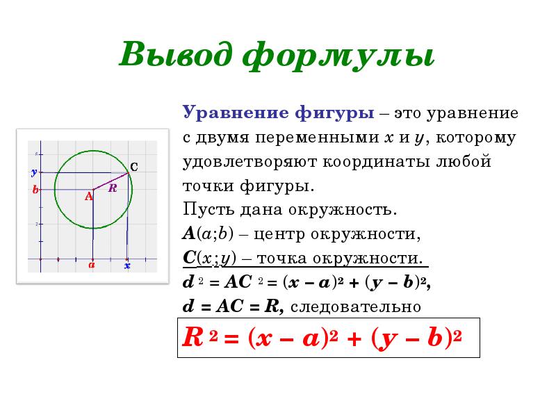 Напишите уравнение окружности проходящей через