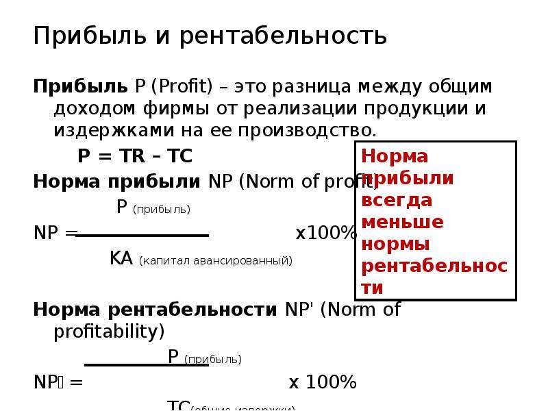 Нормальная прибыль. Норма прибыли.