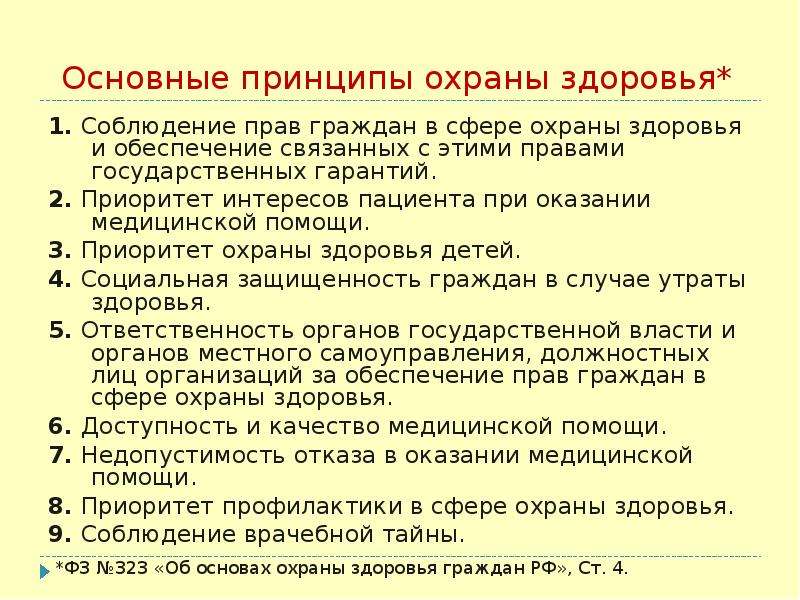 Основные принципы охраны здоровья