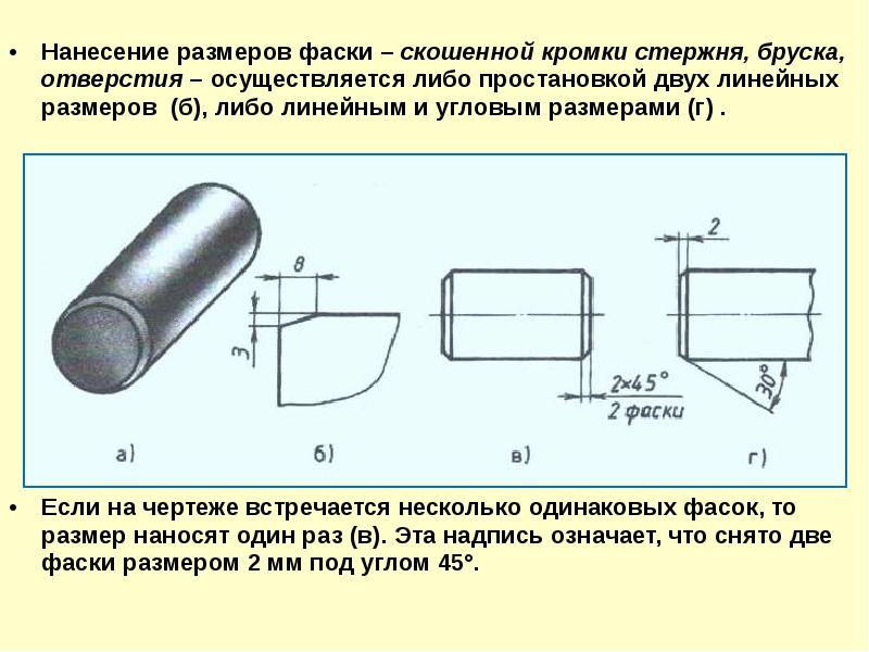 Указание фаски на чертеже