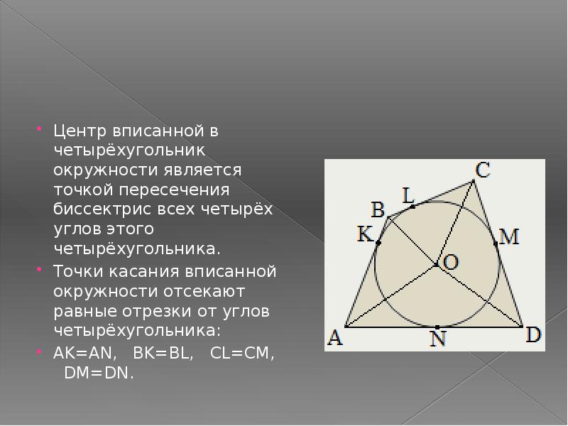 Пересечение диагоналей четырехугольника вписанного в окружность. Центр вписанной окружности в четырехугольник. Центр вписанной окружности четы. Ценит вамсаеной окружность. Четырехугольник вписанный в окружность.