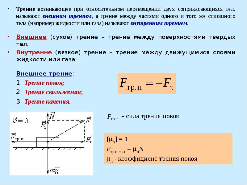 Возникнуть движение. Внешняя и внутренняя сила трения. Внешнее трение. Внешнее и внутреннее трение. Динамика точки и поступательного движения твердого тела.