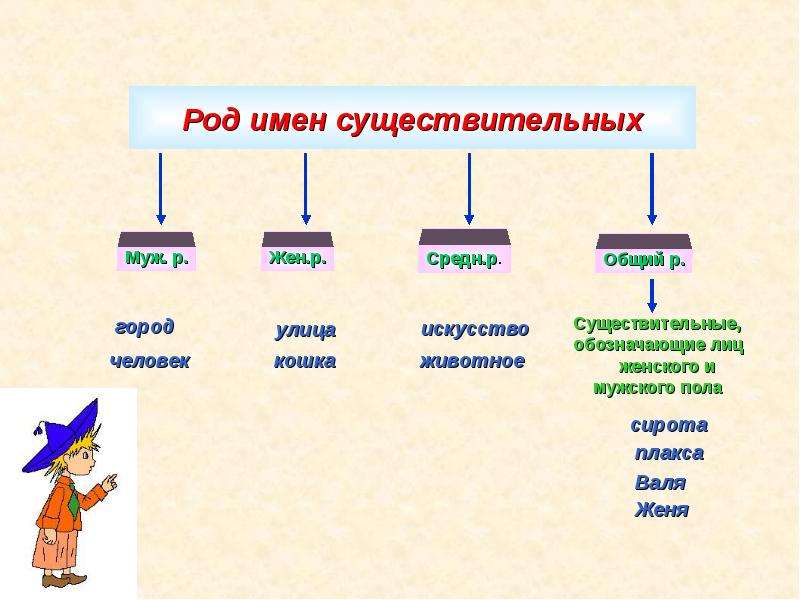 Определение рода имен существительных по значению и окончанию презентация