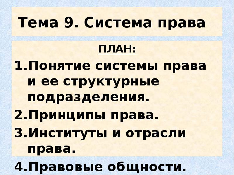 Система права план