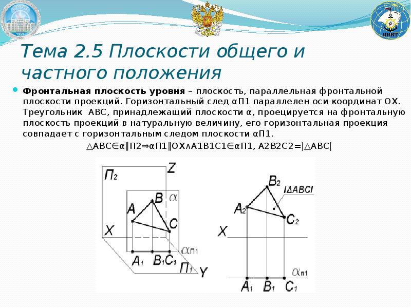 Изображение детали предмета проецируется на фронтальную плоскость проекций