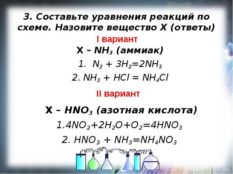 Составьте уравнения реакций схемы превращений азот аммиак оксид азота 2