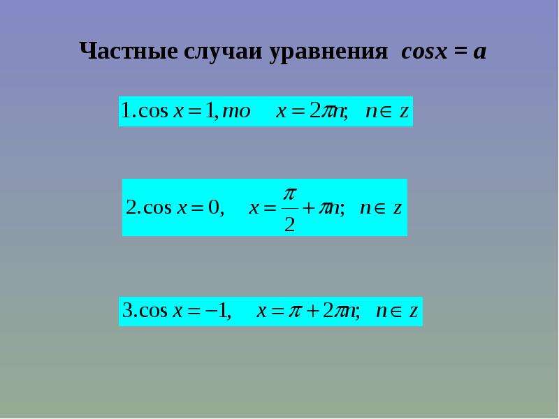 Уравнение cos x a. Частные случаи. Частные случаи формулы. Уравнение косинус х.