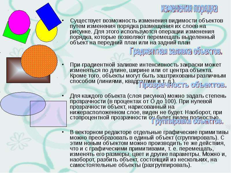 Что в векторных графических редакторах позволяет изменять видимость объектов образующих рисунок