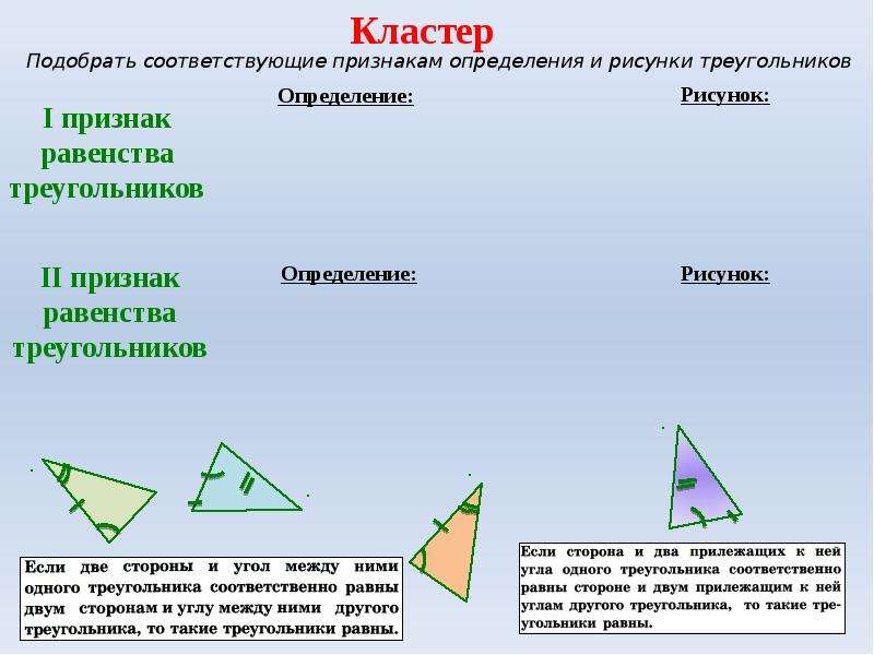 Вторые и третьи признаки равенства треугольников