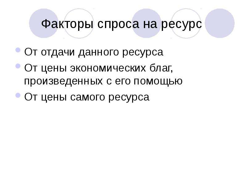 Сама ресурс. Факторы спроса на ресурсы. Дать отдачи.