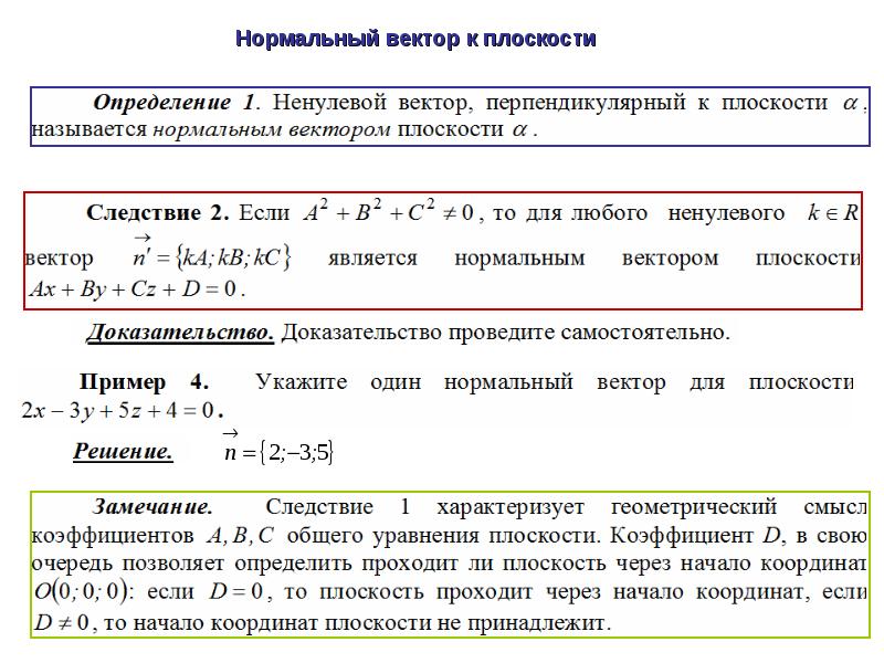 Коэффициенты плоскости. Нормальный вектор плоскости формула. Найти координаты нормального вектора плоскости. Нормальные ветор к плоскости.