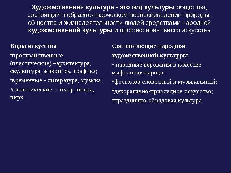 Что относится к художественной культуре