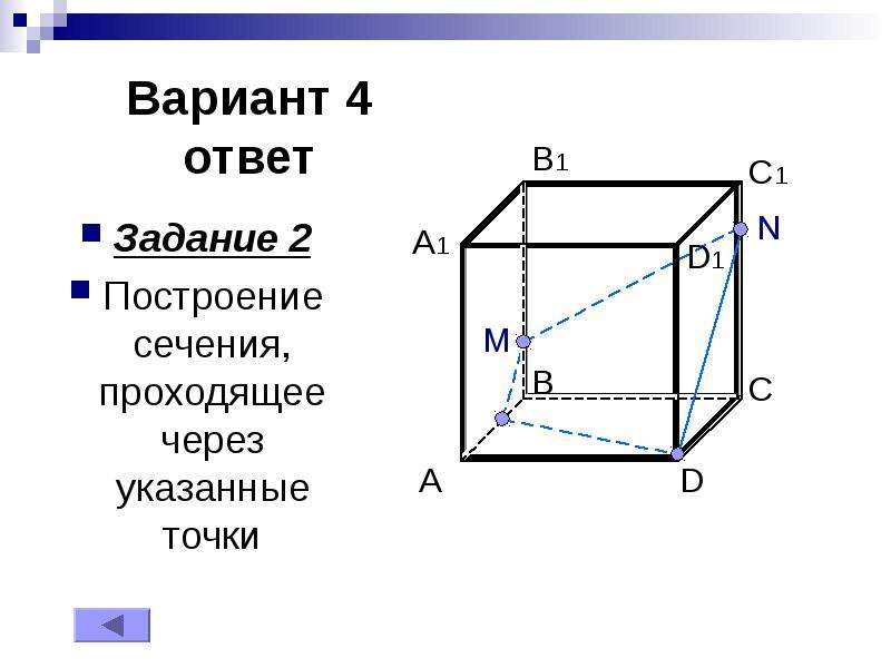 Построить сечения данных параллелепипедов