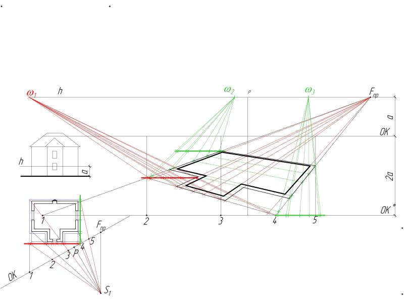Существующий построение. Построение перспективы по одной точке схода. Планы и перспективы. Построение плана из перспективы. Перспектива из одной точки.