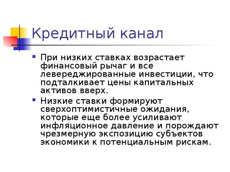 Канал пре. Цели денежно-кредитного регулирования. Капитальные Активы.