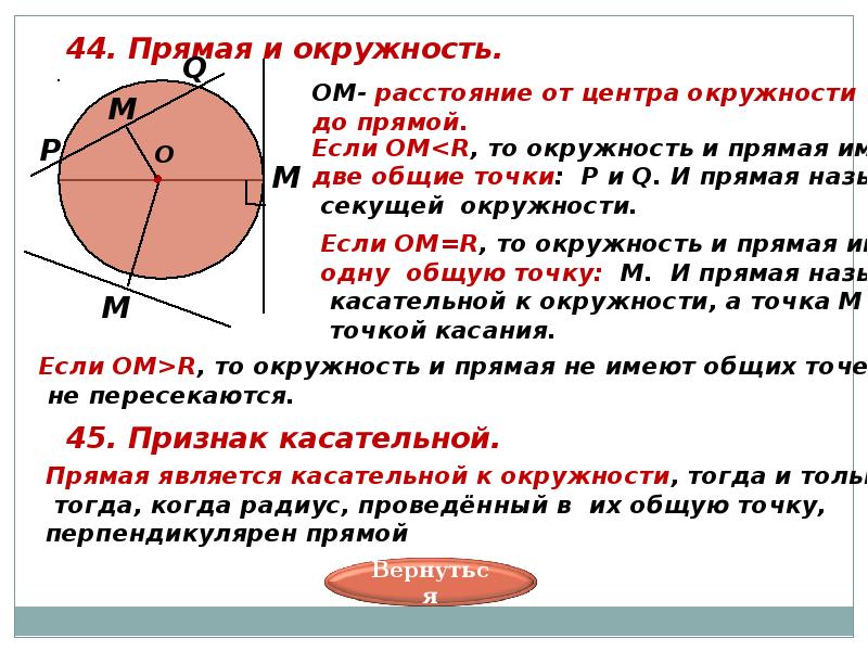 Две общие точки. Окружность и прямая. Прямые в окружности. Прямая секущая по отношению к окружности. Прямая и окружность имеют две Общие точки.