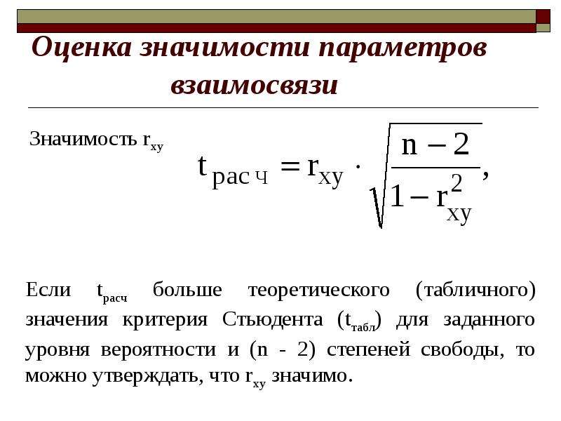 Статистическое изучение. Оценка статистической значимости параметров регрессии и корреляции. Оценка статистической значимости. Оценка значимости модели. Значимость параметров модели.