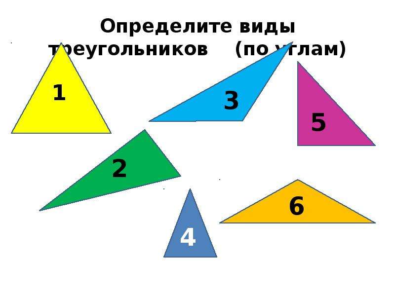 Определите виды треугольников (по углам)