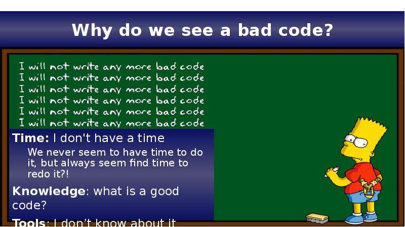 Code timing. Bad code. Code quality. Bad code and good code. Doors but Bad code.