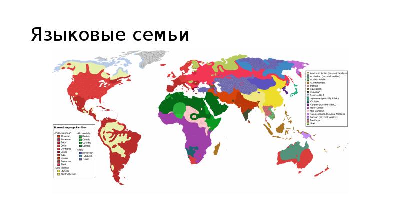 Карта языковых семей мира