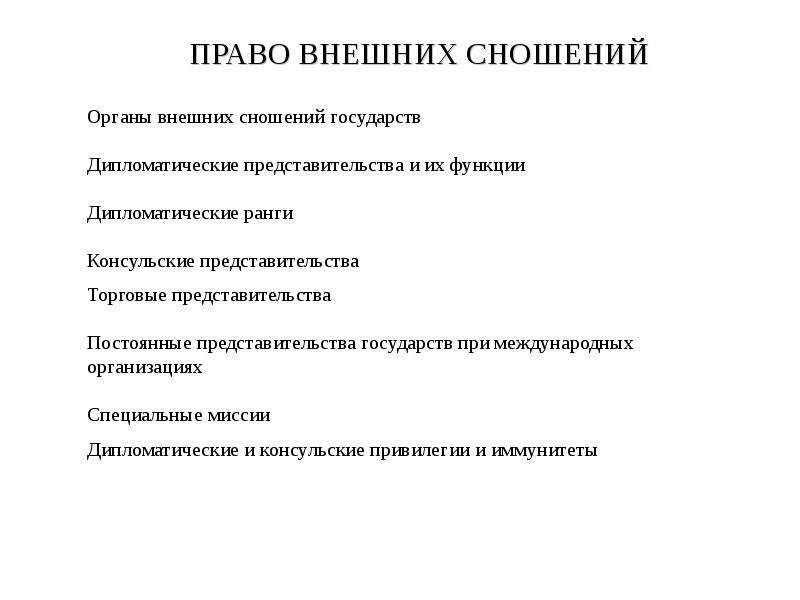 Понятие и виды органов внешних сношений. Право внешних сношений. Источники права внешних сношений. Органы внешних сношений в международном праве. Принципы права внешних сношений в международном праве.