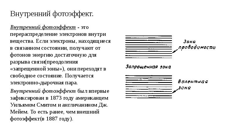 Фотоэффект металла. Внутренний фотоэффект зонная теория. Запрещенная зона внутренний фотоэффект. Внутренний фотоэффект формула. Механизм внутреннего фотоэффекта.