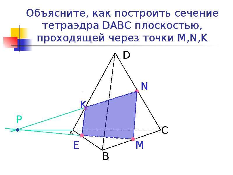 Постройте сечение тетраэдра dabc плоскостью проходящей