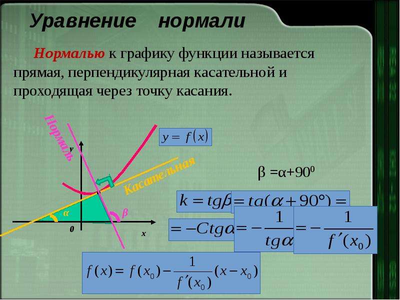 Найти уравнение касательной и нормали к кривой. Уравнение касательной и нормали к графику пример. Нахождение нормали к графику функции. Угловой коэффициент нормали к графику функции.