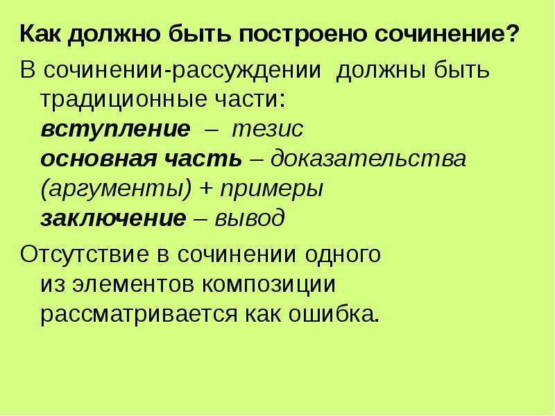 Какой тип сочинения строится по схеме тезис доказательства вывод