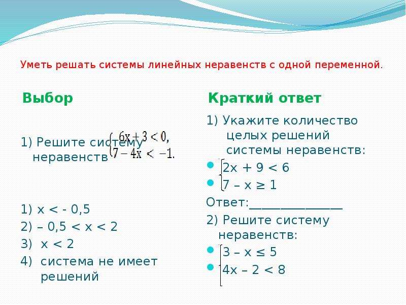 Системы линейных неравенств с одной переменной