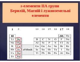 s-елементи ІІ А групи: Берилій, Магній і лужноземельні елементи. Властивості елементів ІІ А групи