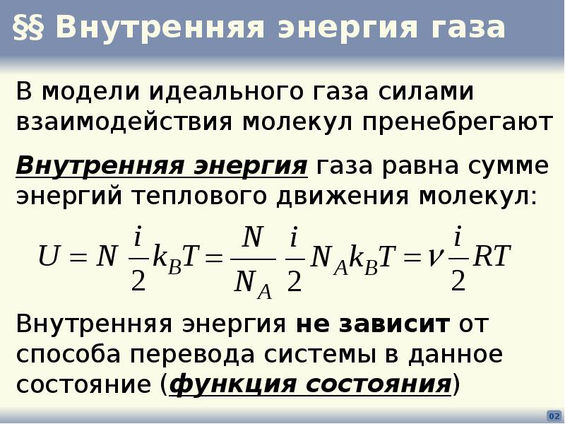 Внутренняя энергия газа график