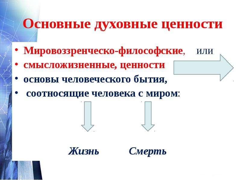 Духовный общий. Основные духовные ценности. Мировоззренческие ценности.