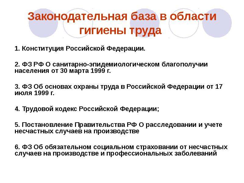 Основы гигиены. Законодательная база труда. Основные законодательные документы в гигиене труда. Физиология труда нормативные документы. Список нормативных документов, действующих в РФ, по физиологии труда..