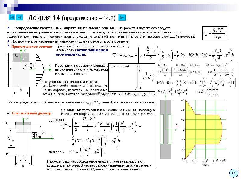 Касательное напряжение сечения. Статический момент отсеченной части поперечного сечения. Вывод формулы Журавского для касательных напряжений. Касательные напряжения в зависимости от сечения. Касательные напряжения в трубном сечении.