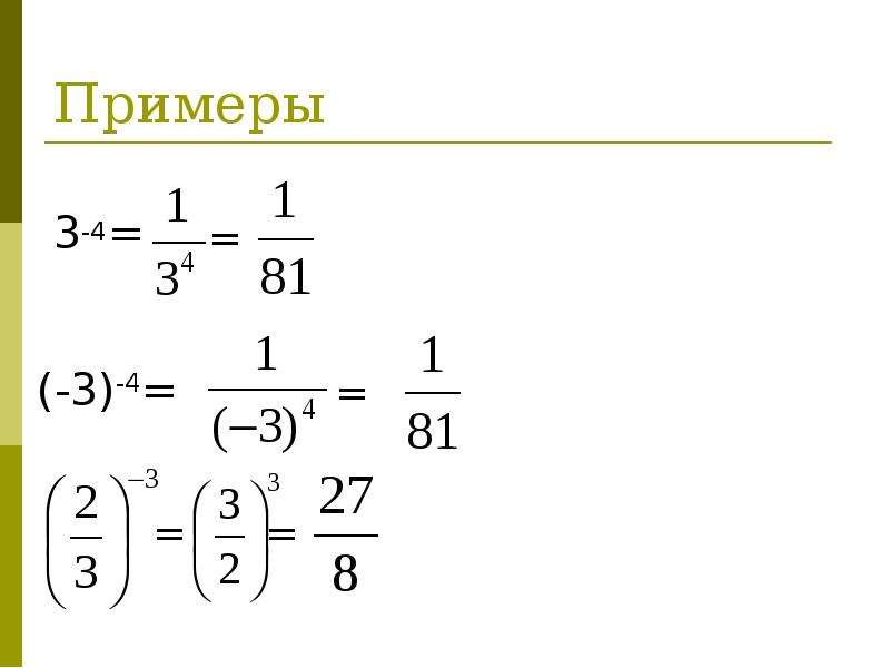 Алгебра 8 класс степени с отрицательным показателем. Степень с отрицательным показателем 8 класс примеры.