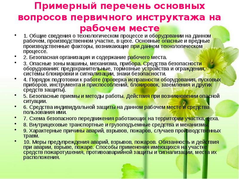 Что входит в перечень основных работ. Перечень основных вопросов вводного инструктажа. Вопросы инструктажа на рабочем месте. Программа проведения первичного инструктажа на рабочем месте. Примерный перечень основных вопросов вопросов вводного инструктажа.