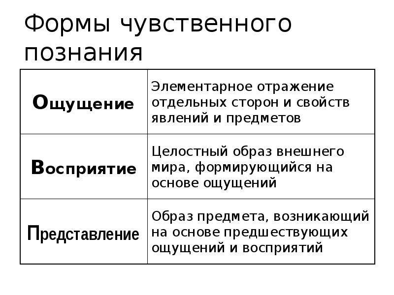 Какое слово пропущено в схеме формы чувственного познания