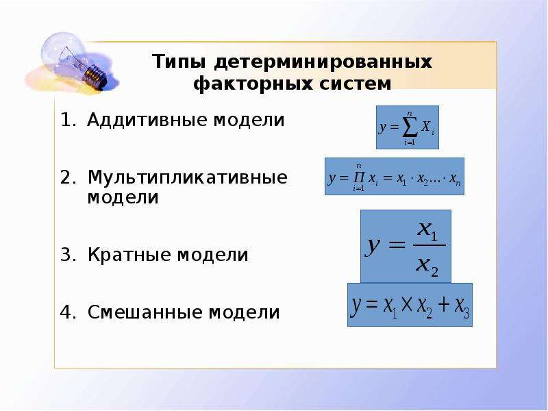 Смешанная модель фотография схема текст. Аддитивная факторная модель формула. Типы факторных моделей. Типы моделей детерминированного факторного анализа.