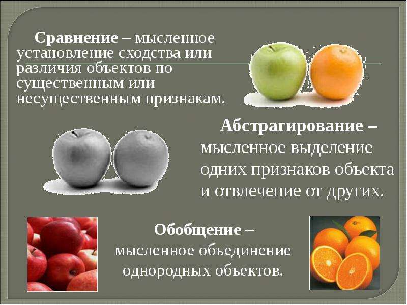 В отличие или в отличии. Несущественные признаки объектов. Установление сходств и различий предметов. 1. Установление сходства или различия предметов.. Обобщение по несущественным признакам.