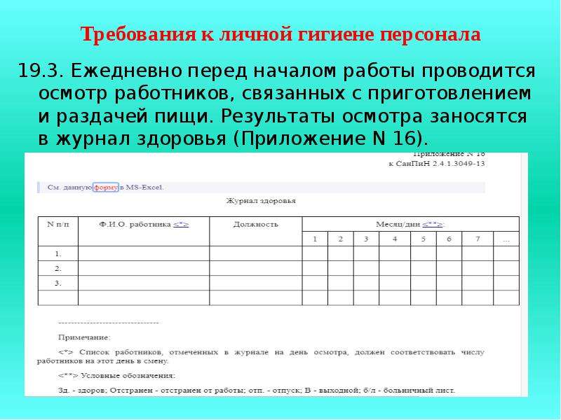 Журнал здоровья сотрудников пищеблока в детском саду образец