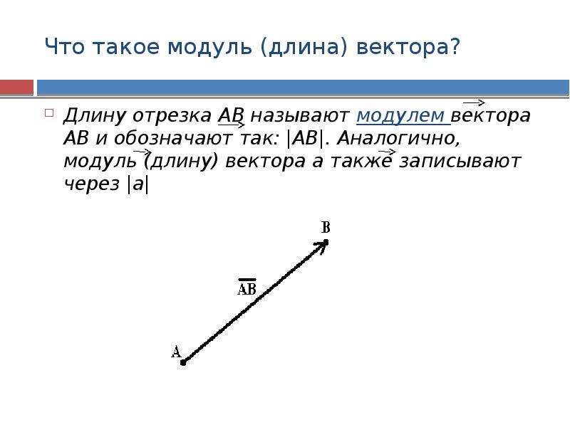 3 модуль вектора. Модуль вектора ab. Как обозначается длина вектора. Длина вектора на плоскости. Что называют модулем вектора.