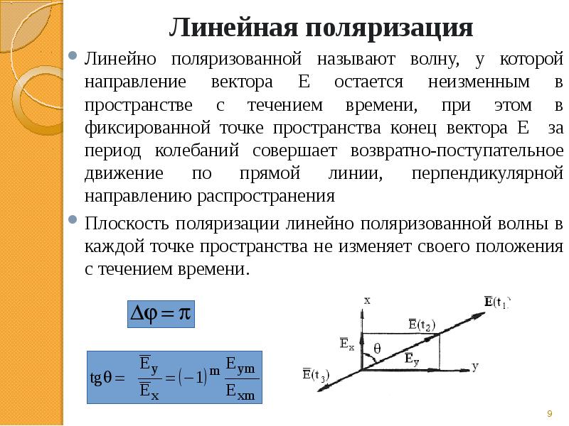 Поляризация как определить. Поляризация поперечных волн формула. Линейно поляризованная плоская волна. Линейная поляризация. Поляризация электромагнитных волн.